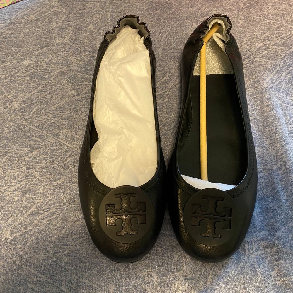NWT! Tory Burch Minnie Travel Ballet with Logo, Size 10, Black